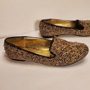 Shiekh Spiked & Studded Leopard Velvet Flats Sz 9